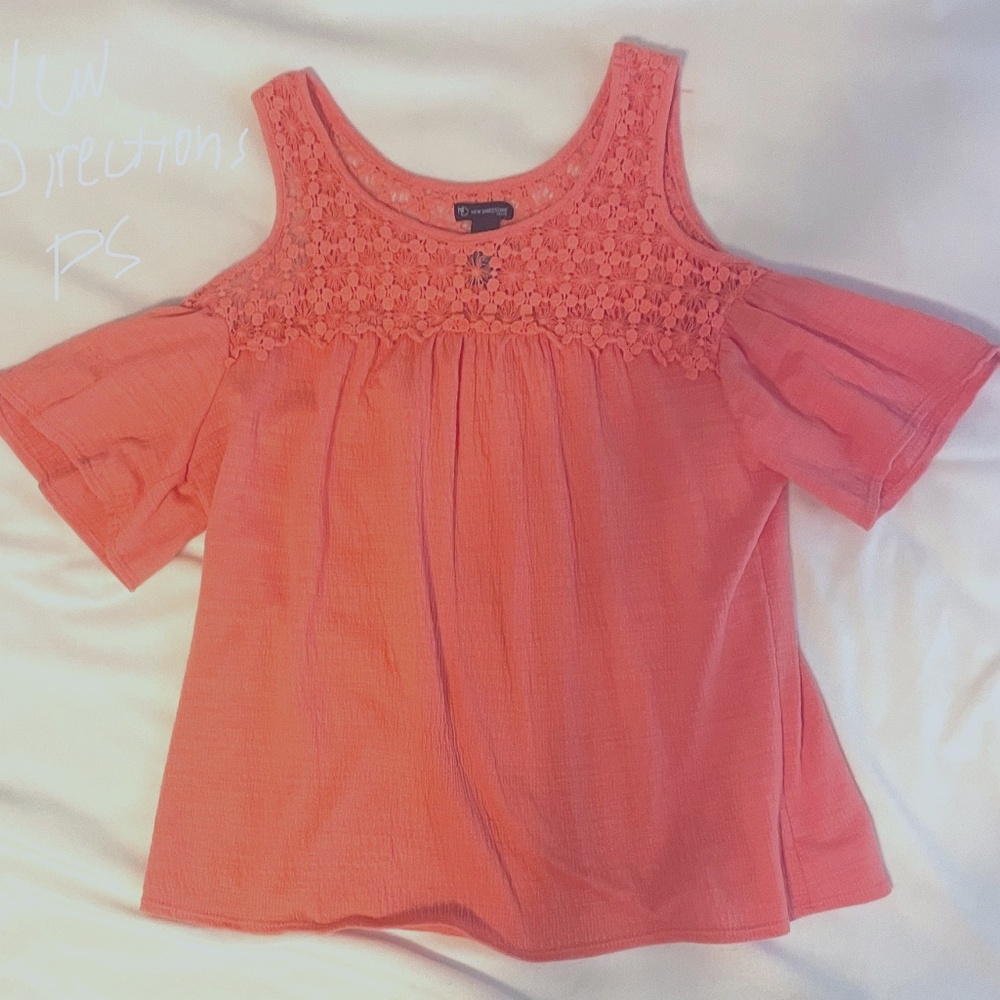 New Directions Orange Cold Shoulder Top Petite Small